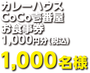 カレーハウスCoCo壱番屋お食事券1,000円分（税込）１，０００名様