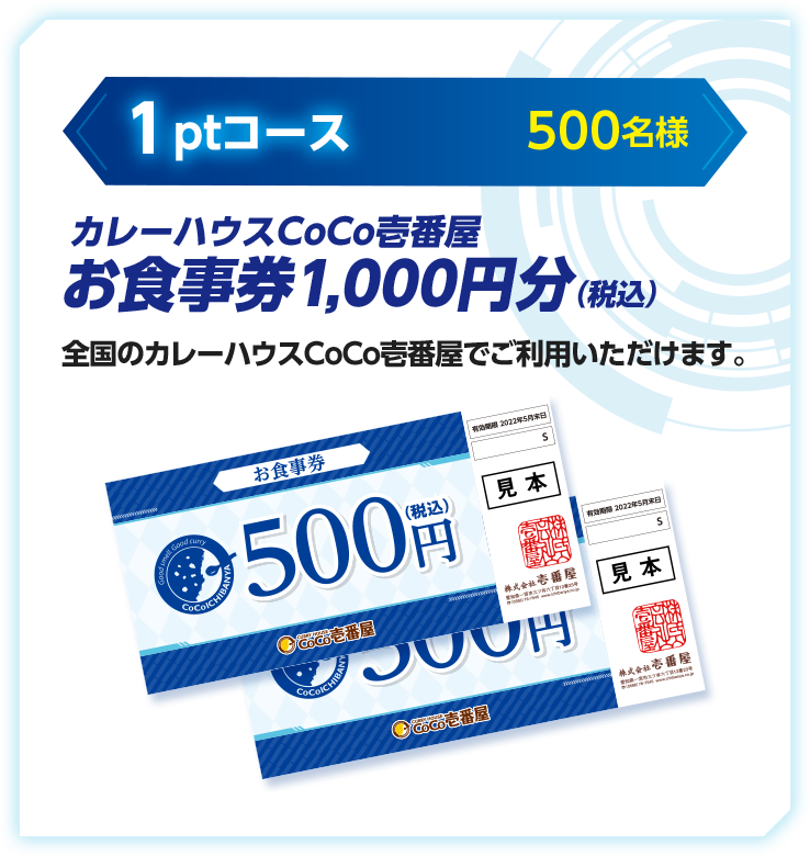 1ptコース　カレーハウスCoCo壱番屋お食事券1,000円分