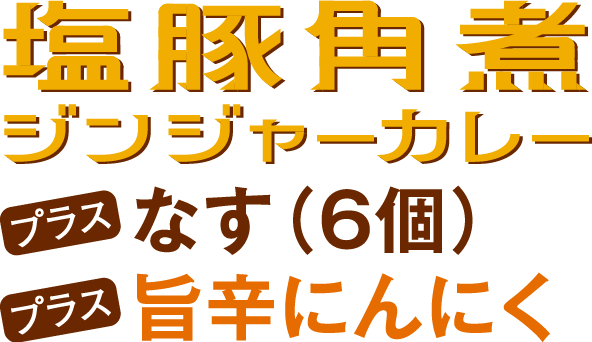 塩豚角煮ジンジャーカレープラスなす（6個）プラス旨辛にんにく